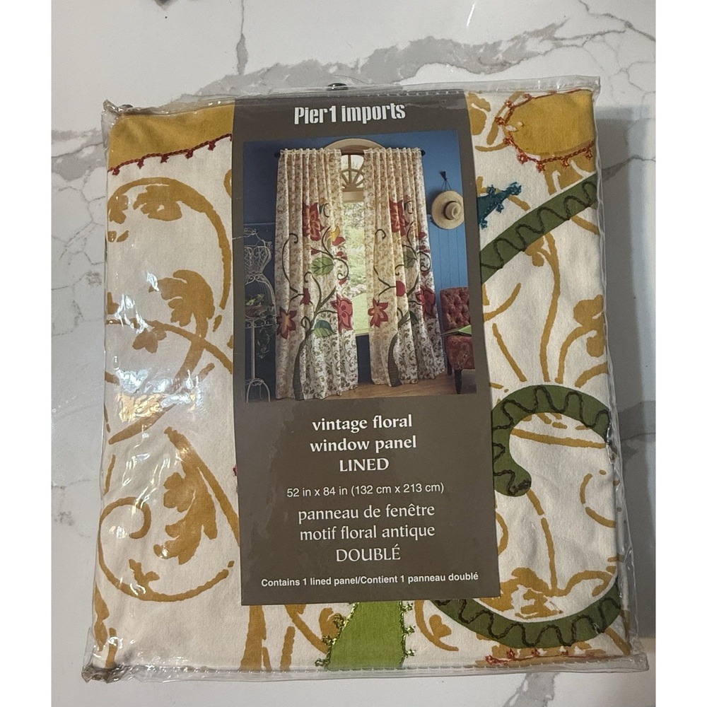 Pier 1 Imports Vintage Floral Curtain Panels Window 52x84 Inches Lined 1 Panel